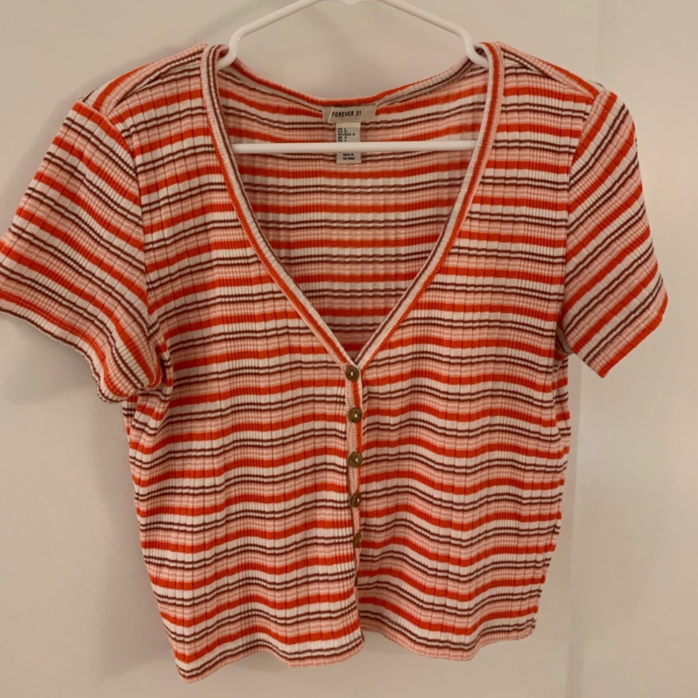 Cropped Cotton stripped v neck tee